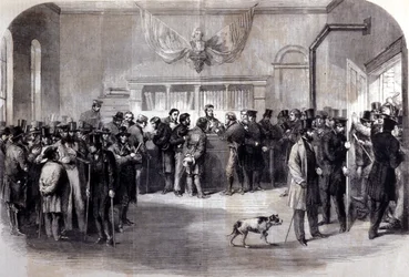 American Civil War (1861 - 1865). Anti-conscription riots in front of the exemption offices. New York.