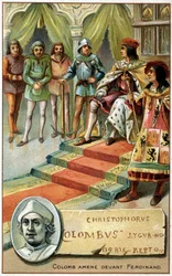 Columbus Brought Before Ferdinand - Chromolithography of the 19th Century