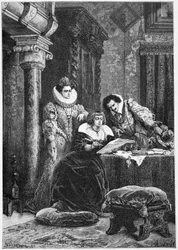 Concini, Leonore Galigai and Marie de Medici. Engraving in 