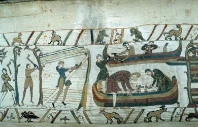Conquest of England by the Duke of Normandy William the Conqueror (1027-1087): construction of the Norman fleet (detail)