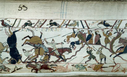 Conquest of England by William the Conqueror: The Battle of Hastings (detail of Bayeux Tapestry)