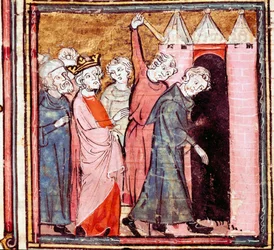 Conspiracy against Louis the Pious, Emperor of the West. His son Lothaire imposed on him a public penance at the monastery of Saint Medard de Soissons in 833. Miniature from 