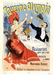 Couple toasting with champagne - Advertising poster for the Tavern Olympia, by Jules Cheret, late 19th century