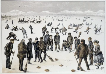 Curling on a Frozen Lake near Halifax, Nova Scotia - in “Sketches of Canadian Sports and Pastimes” by Lieut. Henry Buckton Laurence