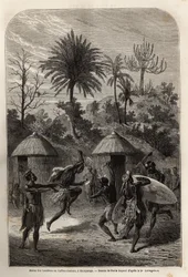Dance of the Landines or Zulu Caffres in Shoupanga, Engraving to Illustrate Dr. Livingstone