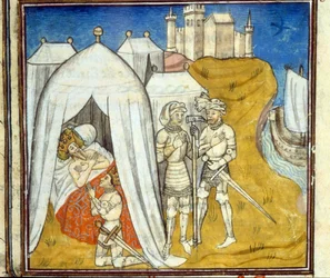 Death of Louis IX from the plague during the 8th crusade in 1270 - Miniature