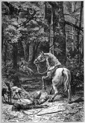 Death of Rufus, William the Red (King William II) killed by an arrow while hunting in the New Forest