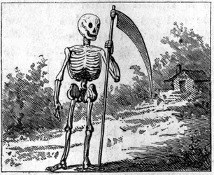 Death represented with a scythe. 1860 engraving