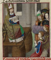 Detail of a miniature of a priest preaching to the armies of Venus (detail)