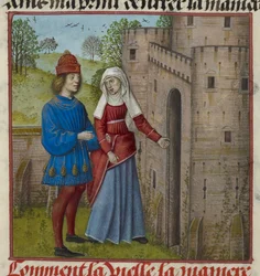 Detail of a miniature of the Lover and la Vieille (the Duenna) (detail)