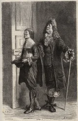 Diafoirus pere et fils - engraving for The Imaginary Invalid by Moliere