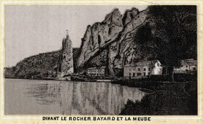 Dinant, the Bayard Rock and the Meuse, Wallonia, Belgium. Chromolithography of the late 19th century