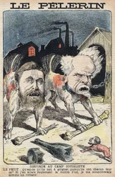 Disputes between the socialists Jean Jaures (1859-1914) (left) and Henri Rochefort (1831-1913) (right). Illustration in Le Pelerin of 19 June 1898.