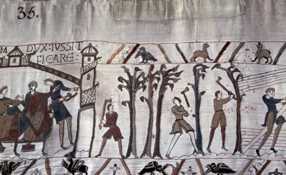 Duke Guillaume ordered the construction of ships, trees were cut down - Bayeux tapestry, known as Embroidery of Queen Mathilde