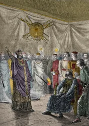 Edmund Rich, Archbishop of Canterbury, Threatens to Excommunicate Henry III (Engraving in 
