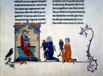 Emperor Frederic II receiving miniature falconers from 