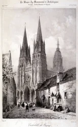 Engraving of Bayeux Cathedral published in “The Monumental and Archaeological Middle Ages”. 19th century