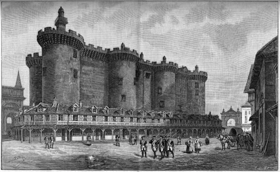 Engraving representing the Bastille district, with the prison, in 1788