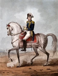 Equestrian portrait of Marquis Gilbert du Motier de La Fayette (1757-1834), French aristocrat, military officer and politician - Engraving - Marquis of La Fayette (1757-1834), French military and politician