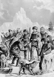 Eskimos discovering a mirror brought by expeditors - Arctic Expedition from British and foreign shores from the earliest to the expeditions of 1875.