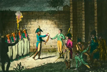Execution of Louis de Bourbon, Duke of Enghien (1772-1804) on 21 March 1804 in Vincennes. Engraving around 1804. Private collection
