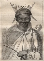 Expedition to the interior of the lands of South Africa (1775) by Anders Sparrman (1748-1820): a Boschiman (Bochiman or San, indigenous to southern Africa) - illustration taken from 