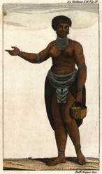 Female Member of the South African tribe of Hottentots. Engraving of 1820