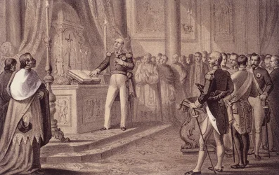 Ferdinand I of Bourbon or Ferdinand IV (1751 - 1825), King of Naples, inaugurated the constitution of 1820 - in 