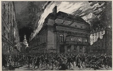 Fire of the Opera Comique in Paris on May 25