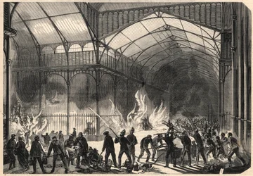 Firefighters trying to stop the fire of the Central Halles in Paris, July 10