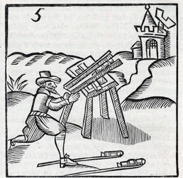 Fireworks and fireworks: Artisan throwing chopsticks. Reproduction of the engravings of the work of the French Jesuite Jean Leurechon 