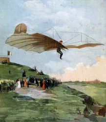 First Gliding Test of Otto Lilienthal (1848-1896), a German Engineer, on His Aircraft in 1894