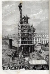 France, Paris, Giving the Statue of Liberty to United States ambassador - Packaging of the statue of Liberty made by Frederic Auguste Bartholdi (1834-1904) in scaffolding to transport it from Paris to America