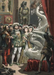 Portrait of Francois I (1494-1547), King of France, with Italian sculptor Benvenuto Cellini (1500-1571)