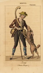 French actor Bertin as Zug in the historical melodrama Poor Shepherd by Daubigny, Carmouche and Hyacinthe at the Theatre du Panorama Dramatique