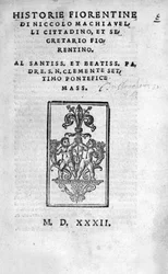 Frontispiece of Historie Fiorentine by Niccolo Machiavelli