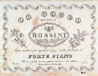 Frontispiece of La flora compendium of the most celebrated pieces (in fortepiano version) by Gioacchino Rossini