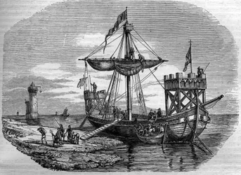 Galley in the Middle Ages. 19th Century Engraving