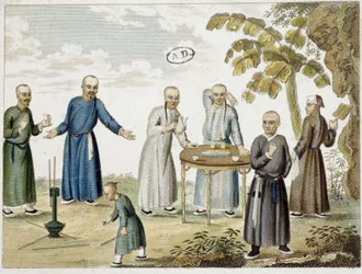 Games and men drinking tea in China