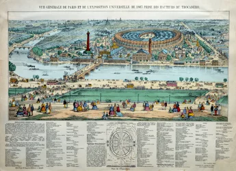 General view of the 1867 World Exhibition in Paris. At the bottom: the park of the military school of the Champ de Mars