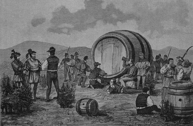 German Peasants War: Peasants Camp on the Junipers with a Large Wine Barrel