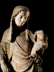 Virgin and Child (Detail). Wood Sculpture (14th century). Louvre Museum, Paris