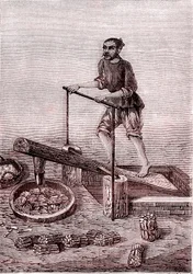Grinding and Crushing the Pieces of Bamboos, Paper Manufacturing in China (3rd Century BC)
