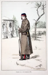 Guardians of the Peace mobilizes (1871). Eau forte en couleurs, for illustration 
