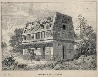 Home of the Aztecs - engraving of 1889 in 