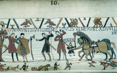 Harold, who came to inform the Duke of Normandy William the Conqueror (1027-1087) that he would be successor to the crown of England at the death of Edward the Confessor, was taken prisoner by Count Guy de Ponthieu. The Duke of Normandy sent emissaries to