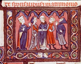 History of canonical law: wedding ceremony. Miniature from 