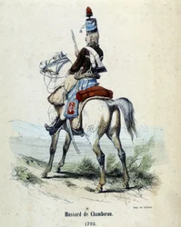 Hussar of Chamboran in 1793 on horseback