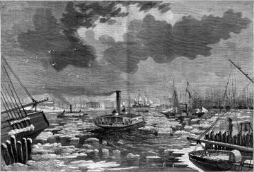 Ice debacle in New York, United States seen from the eastern river