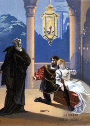 Illustration of “Ernani” by Italian composer Giuseppe Verdi (1813 - 1901), act V, scene 6, opera created in 1844 after Victor Hugo